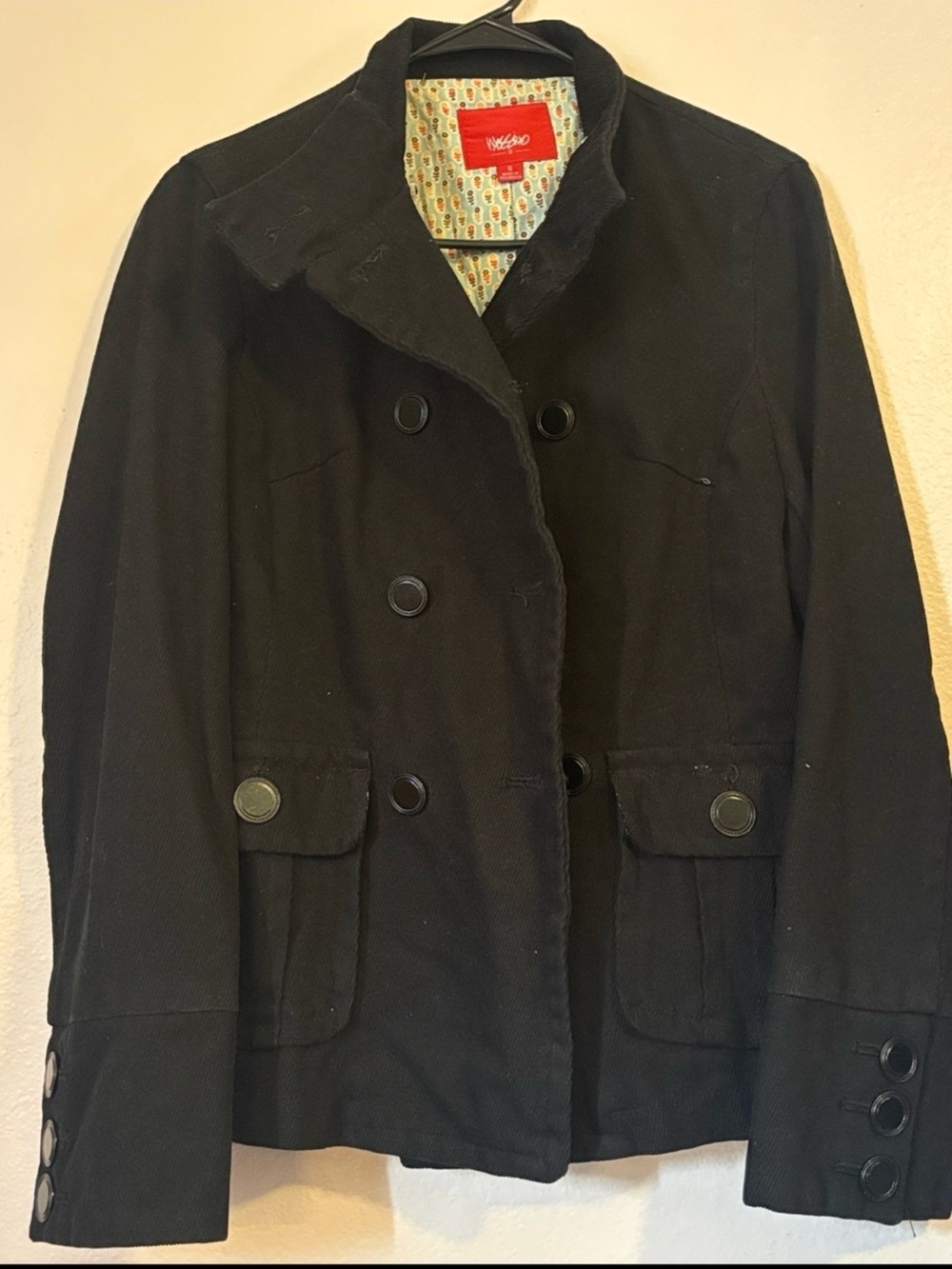 Vintage Mossimo Black Corduroy Double Breasted Pea Coat Jacket Size S